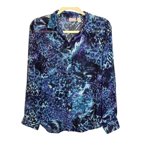 Chico's Blouse Women's Size Medium Lightweight Animal Print Blue Purple Chicos 1 - Picture 1 of 3